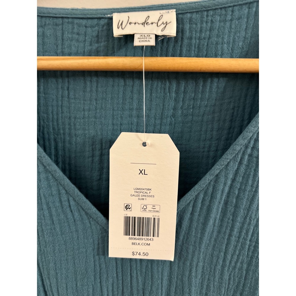 Wonderly Gauze Midi Dress Blue Sleeveless Tiered Boho Cotton XL Pockets Travel - Picture 2 of 6